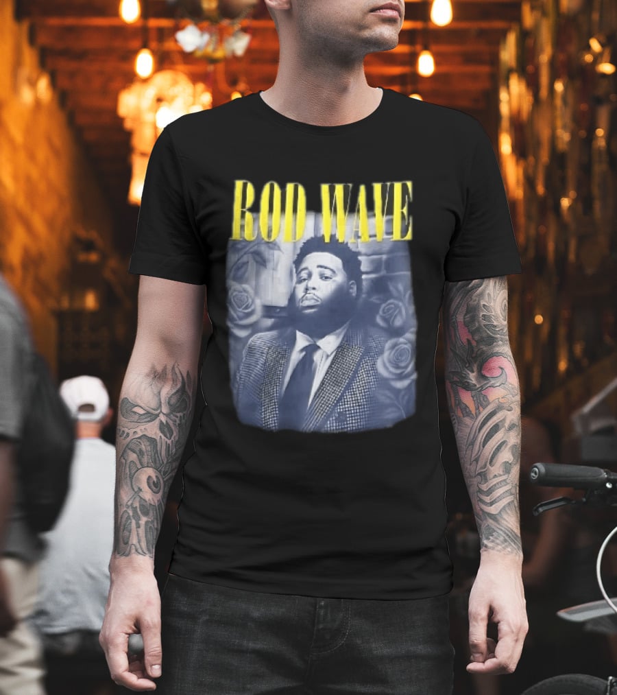Rod Wave Yellow Bootleg Grayscale Suit Tie Roses Brick Wall T-Shirt