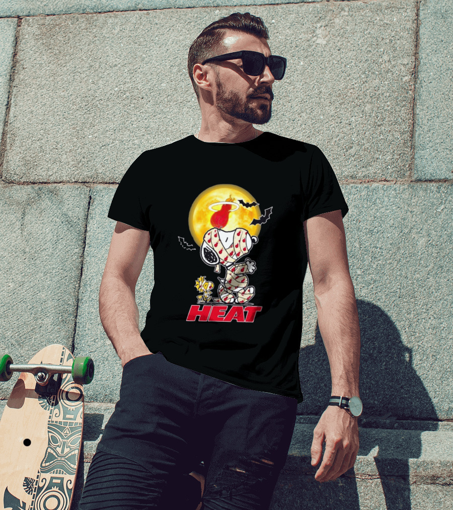 Miami Heat Snoopy Woodstock Mummy Halloween Moon Bats T-Shirt