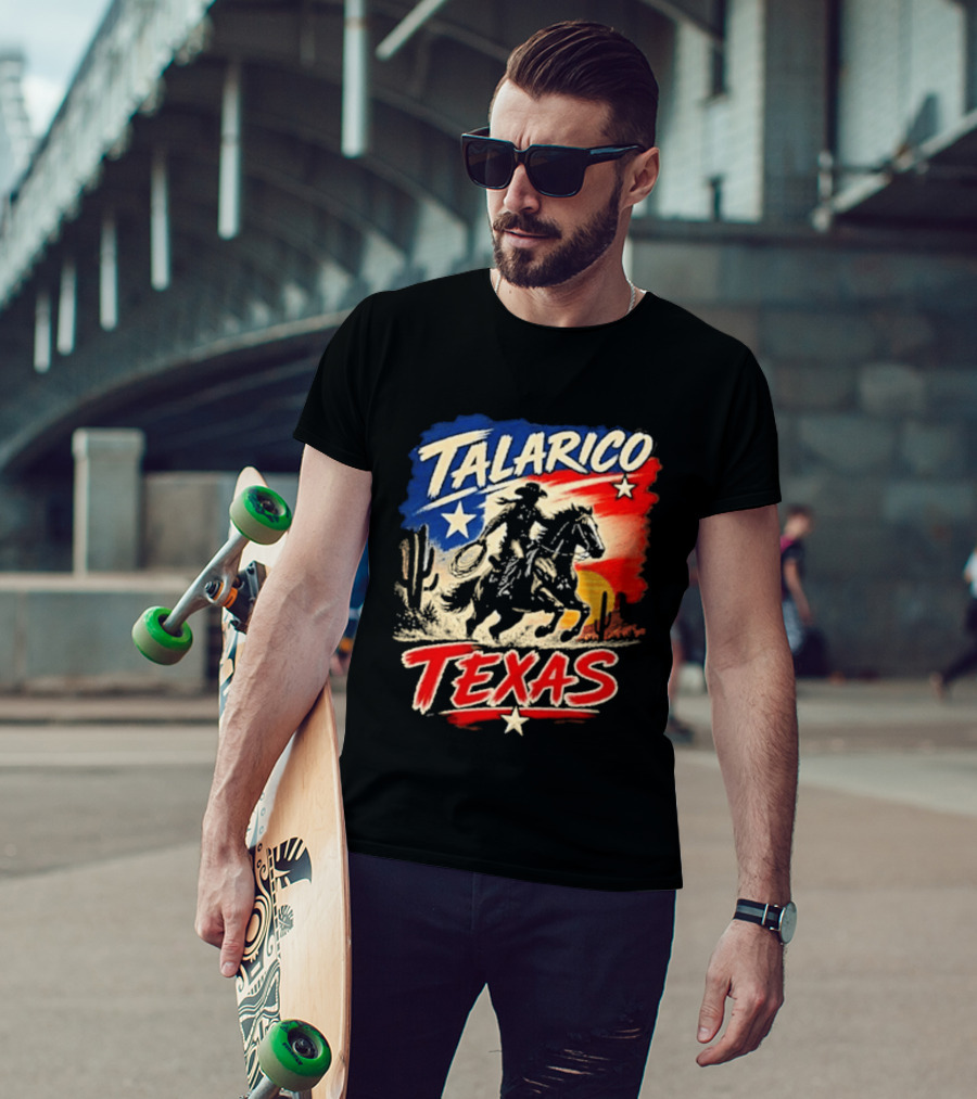 Talarico Texas Cowboy Riding Silhouette With Lone Star And Cactus T-Shirt