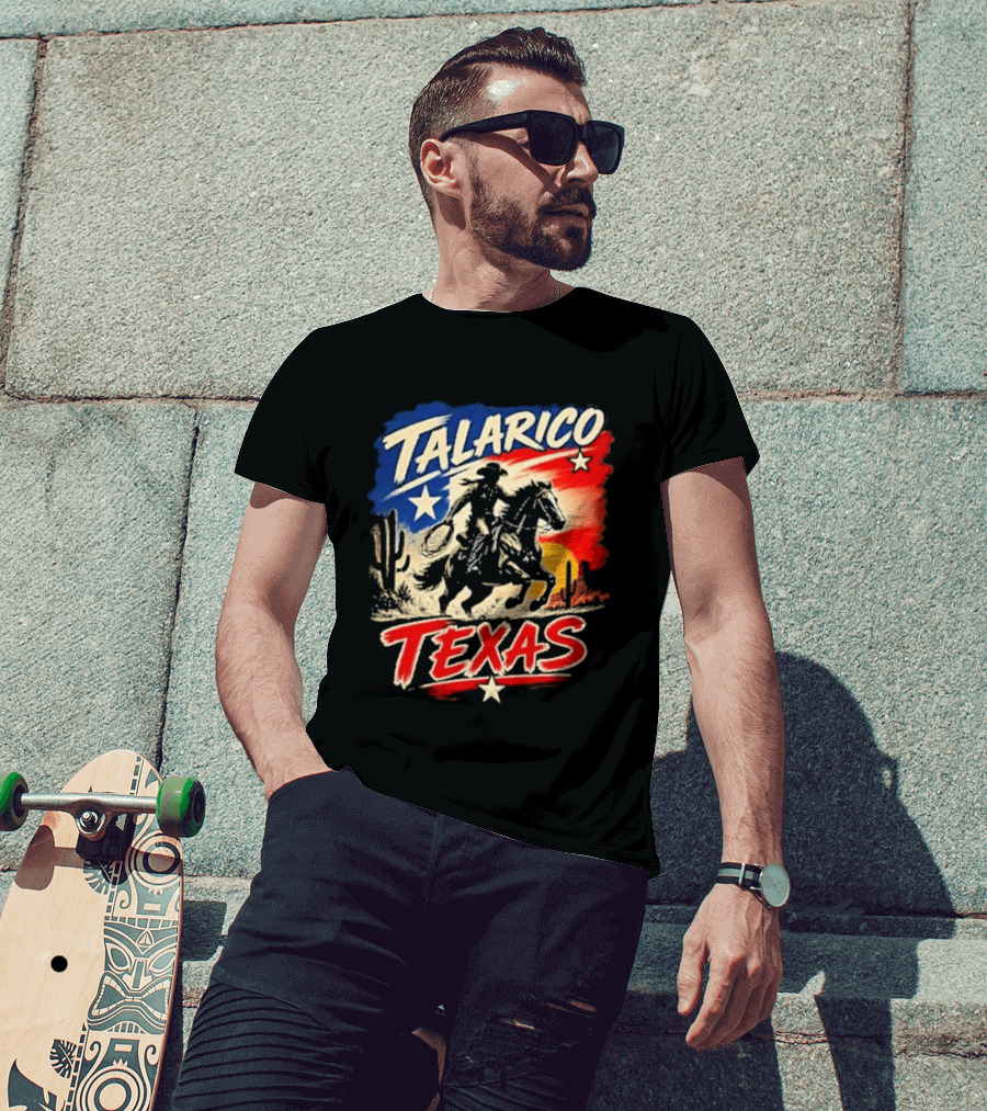 Talarico Texas Cowboy Riding Silhouette With Lone Star And Cactus T-Shirt