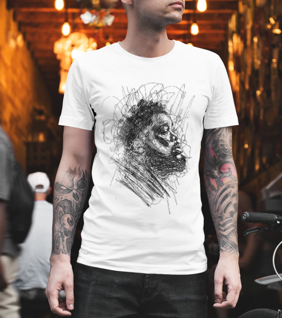 Bearded Man Profile Black Ink Scribble Sketch T-Shirt