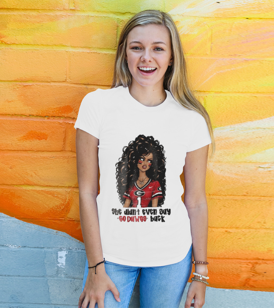 Georgia Bulldogs She Didn't Even Say Go Dawgs Cartoon Woman Curly Hair Red Jersey 706 T-Shirt