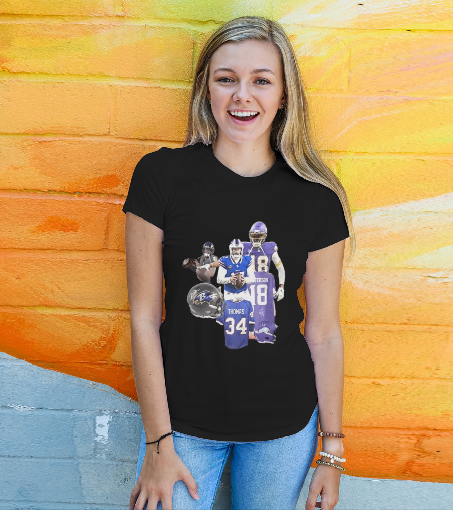Baltimore Ravens Helmets Buffalo Bills Minnesota Vikings Thomas Jefferson Players Jerseys T-Shirt