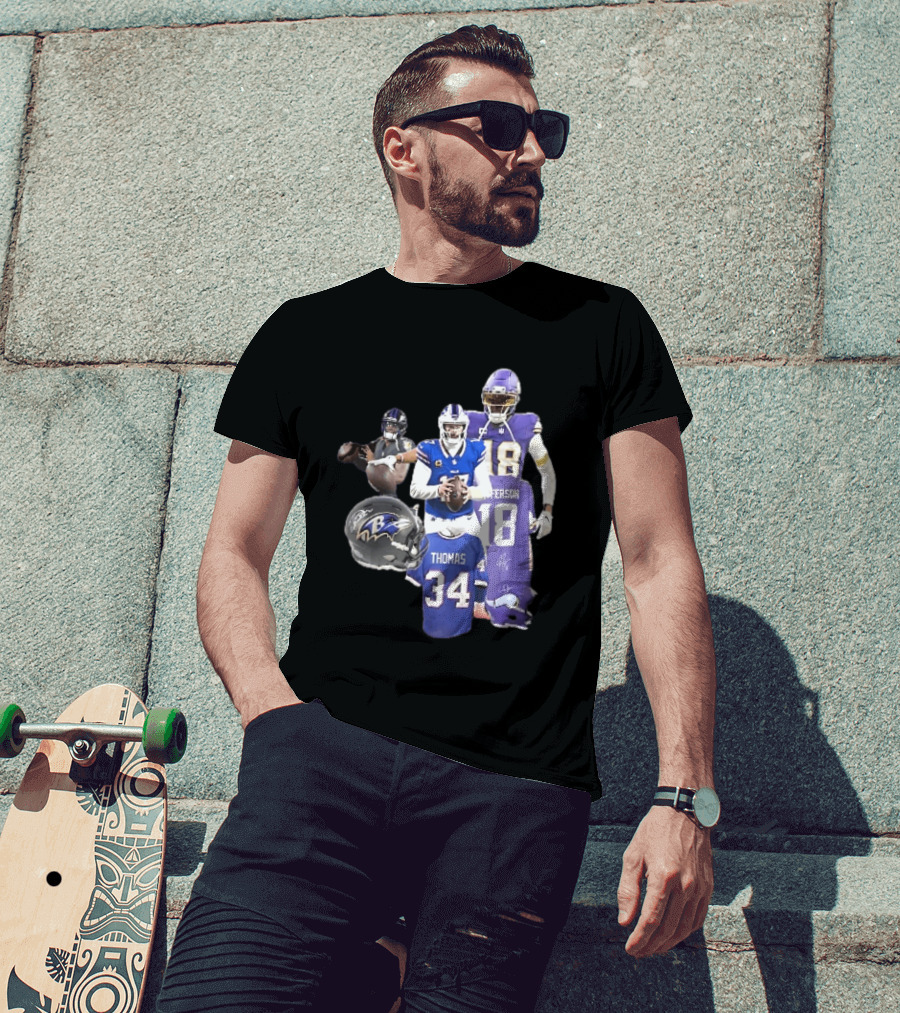 Baltimore Ravens Helmets Buffalo Bills Minnesota Vikings Thomas Jefferson Players Jerseys T-Shirt