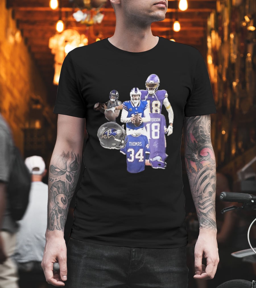 Baltimore Ravens Helmets Buffalo Bills Minnesota Vikings Thomas Jefferson Players Jerseys T-Shirt