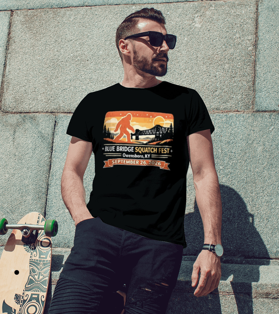 Blue Bridge Squatch Fest Owensboro KY Sasquatch River Sunset September 26 2026 T-Shirt