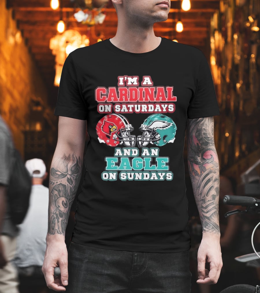 I'm A Cardinal On Saturdays And An Eagle On Sundays Football Helmets T-Shirt