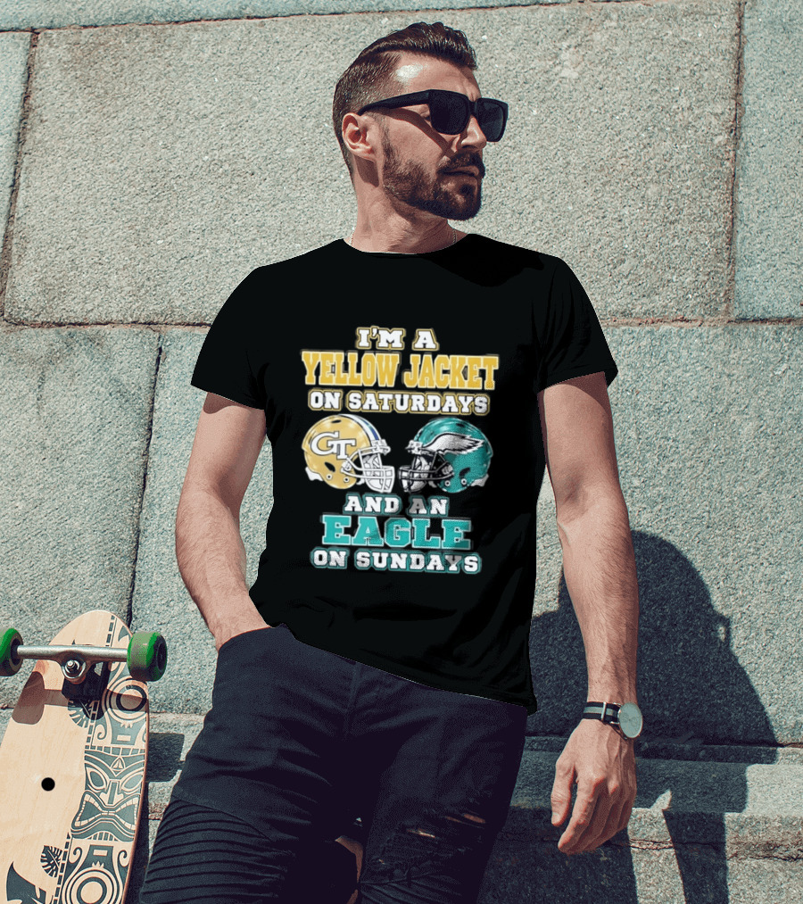 I'm A Yellow Jacket On Saturdays And An Eagle On Sundays GT Football Helmets T-Shirt