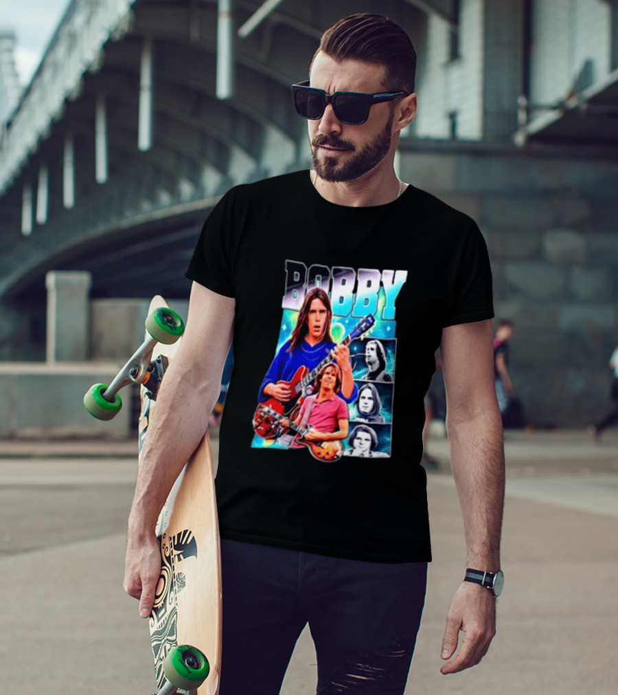 Bobby Guitarist Red Electric Guitar Collage Retro Photos T-Shirt
