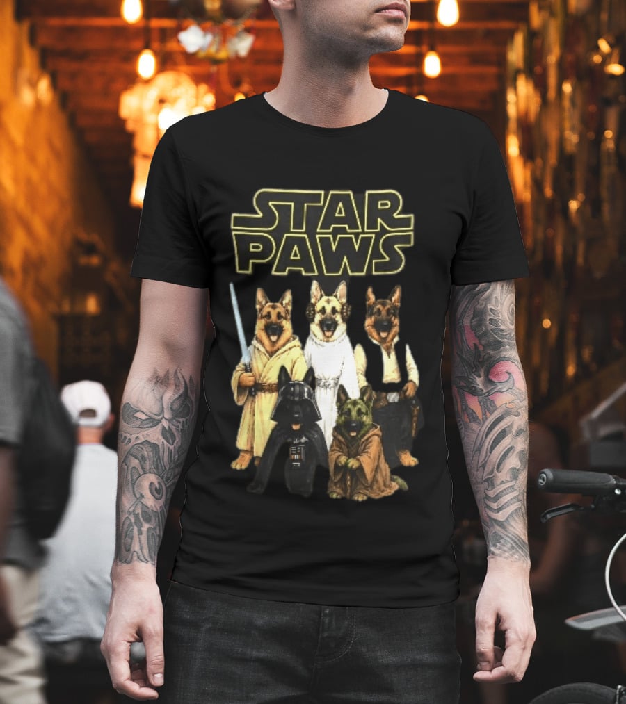 Star Paws German Shepherd Dogs In Space Costumes With Lightsaber T-Shirt