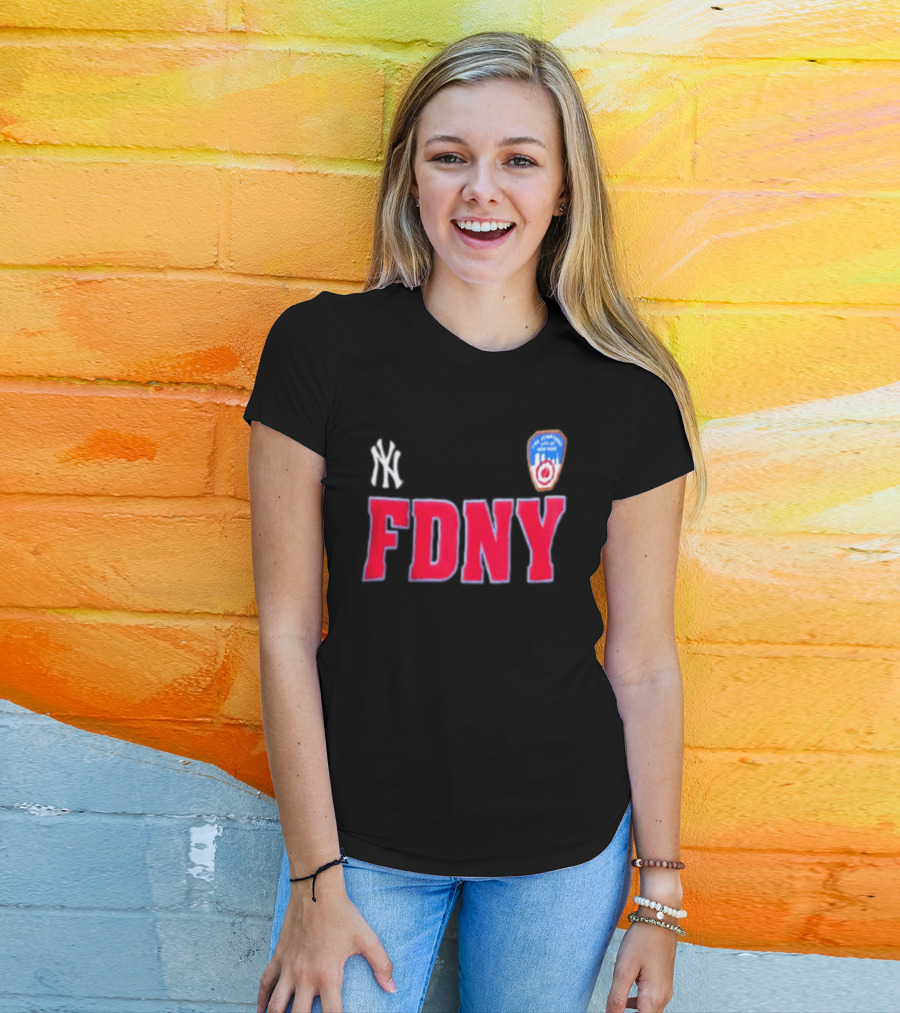 New York Yankees FDNY Collaboration With FDNY Patch And Yankees T-Shirt