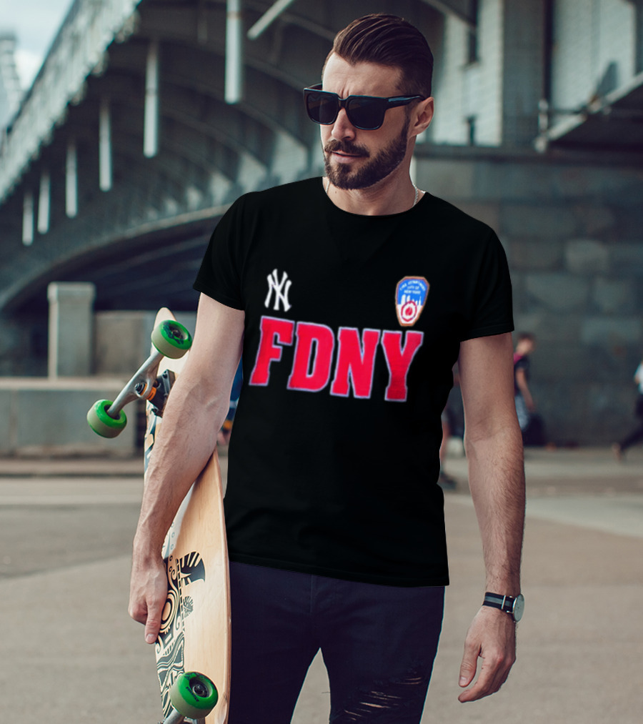 New York Yankees FDNY Collaboration With FDNY Patch And Yankees T-Shirt