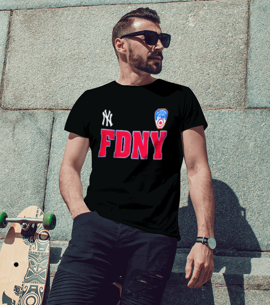 New York Yankees FDNY Collaboration With FDNY Patch And Yankees T-Shirt