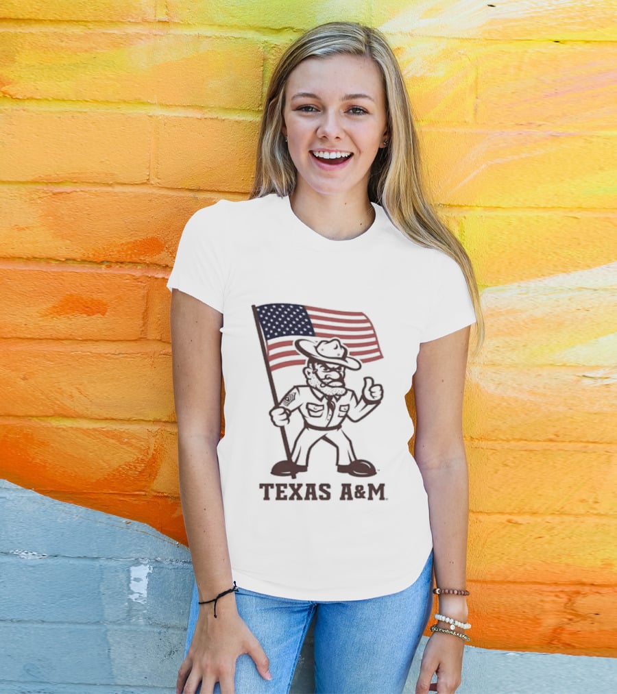 Awesome The Ol' Sarge Collection Texas A&M Maroon USA Flag T-Shirt