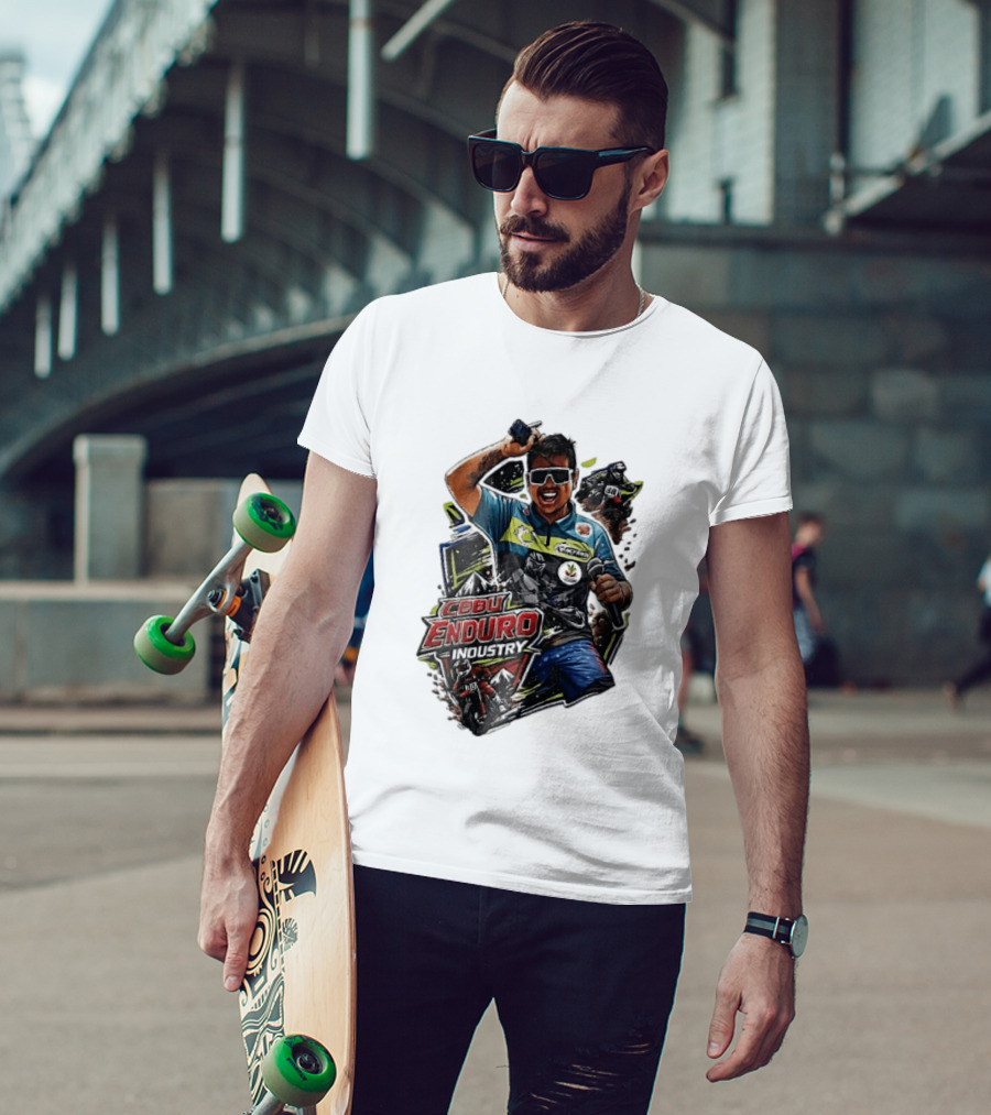 Cebu Enduro Industry Host With Microphone And Dirt Bike Riders Caricature T-Shirt