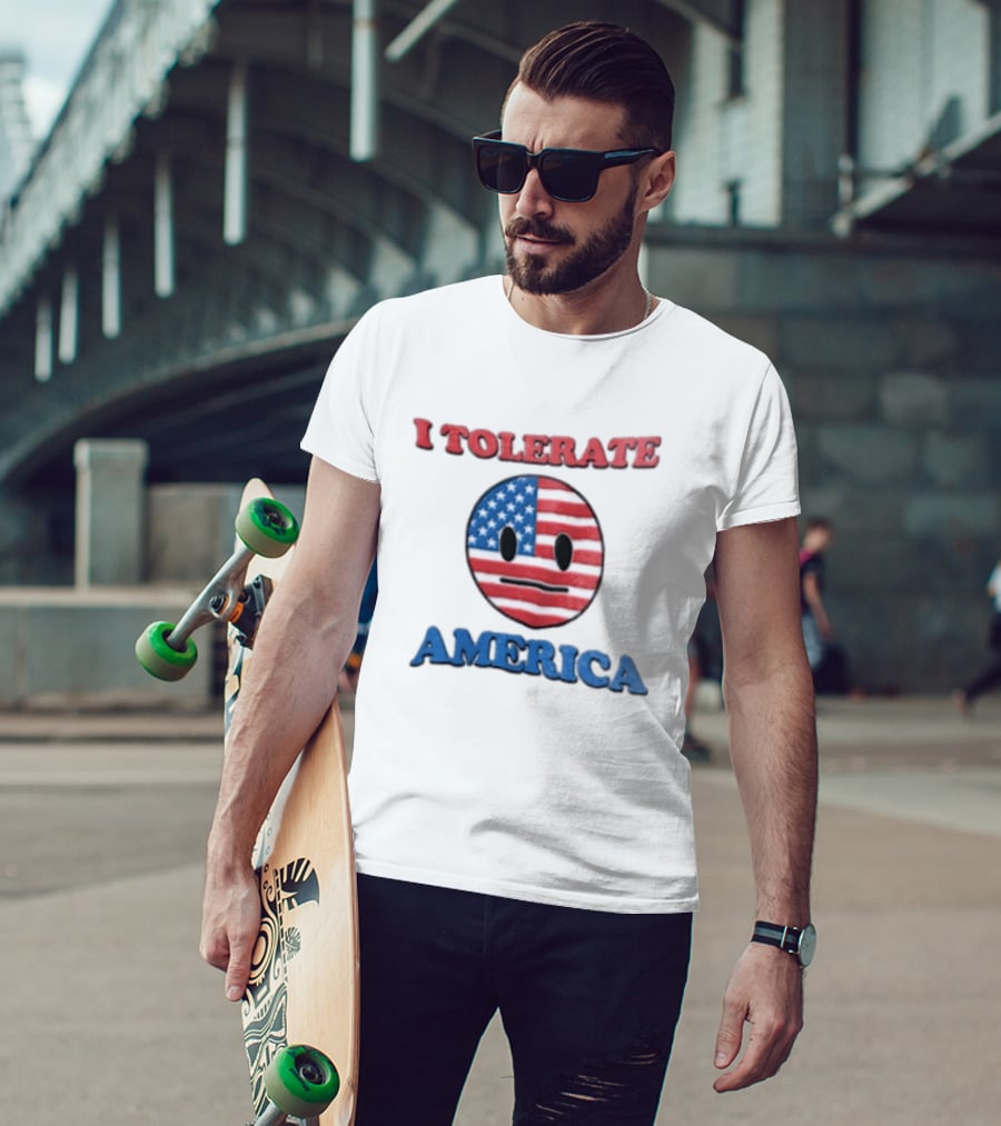 I Tolerate America USA Flag Emoji Face T-Shirt