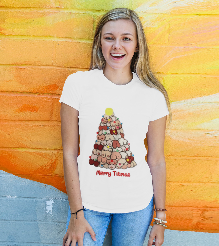 Merry Titmas Christmas Tree Humor Boob Ornaments T-Shirt