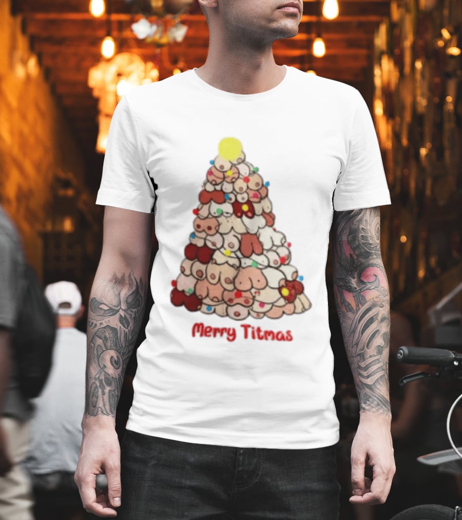 Merry Titmas Christmas Tree Humor Boob Ornaments T-Shirt