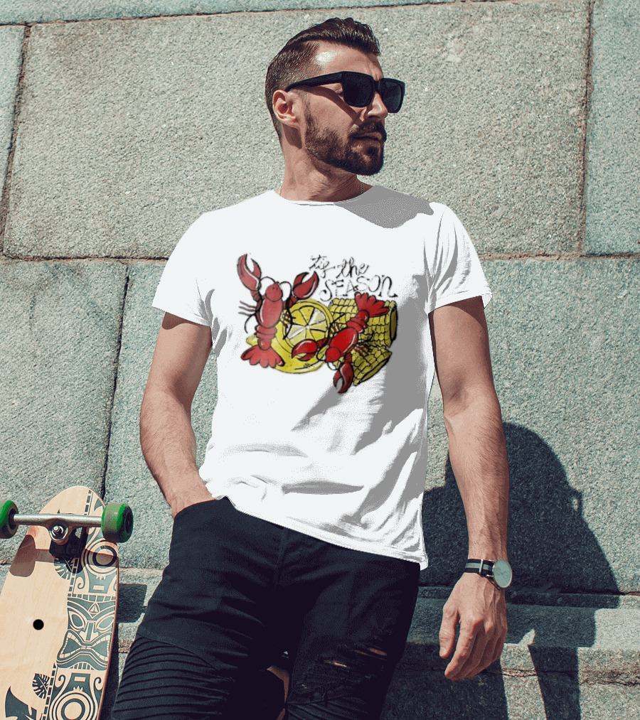 Tis The Season Distressed Cartoon Crawfish Lemon Corn Cob Fun T-Shirt