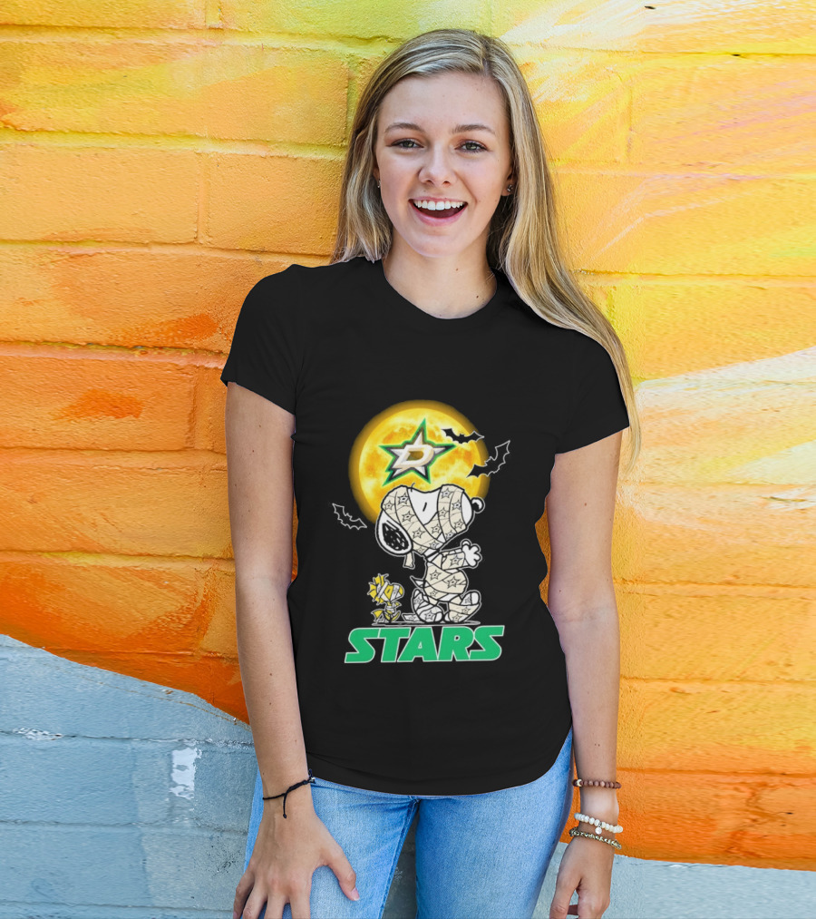 Dallas Stars Snoopy Woodstock Halloween Mummy Moon Bats T-Shirt
