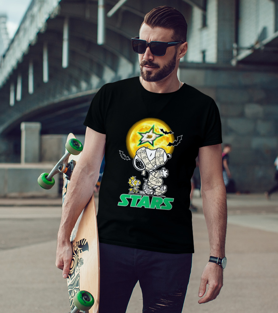 Dallas Stars Snoopy Woodstock Halloween Mummy Moon Bats T-Shirt