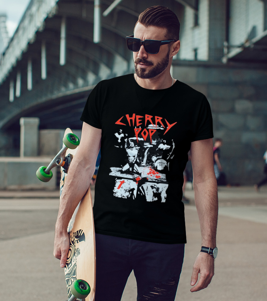 Iamjmsn Store Cherry Pop Black Vintage Rock Aesthetic T-Shirt