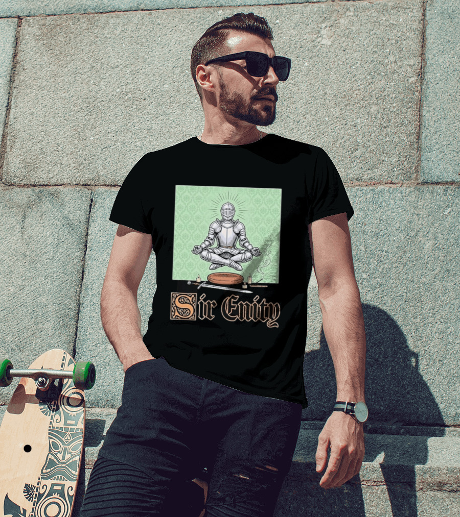 Sir Enity Knight In Meditation With Vintage Design And Candle Accents T-Shirt