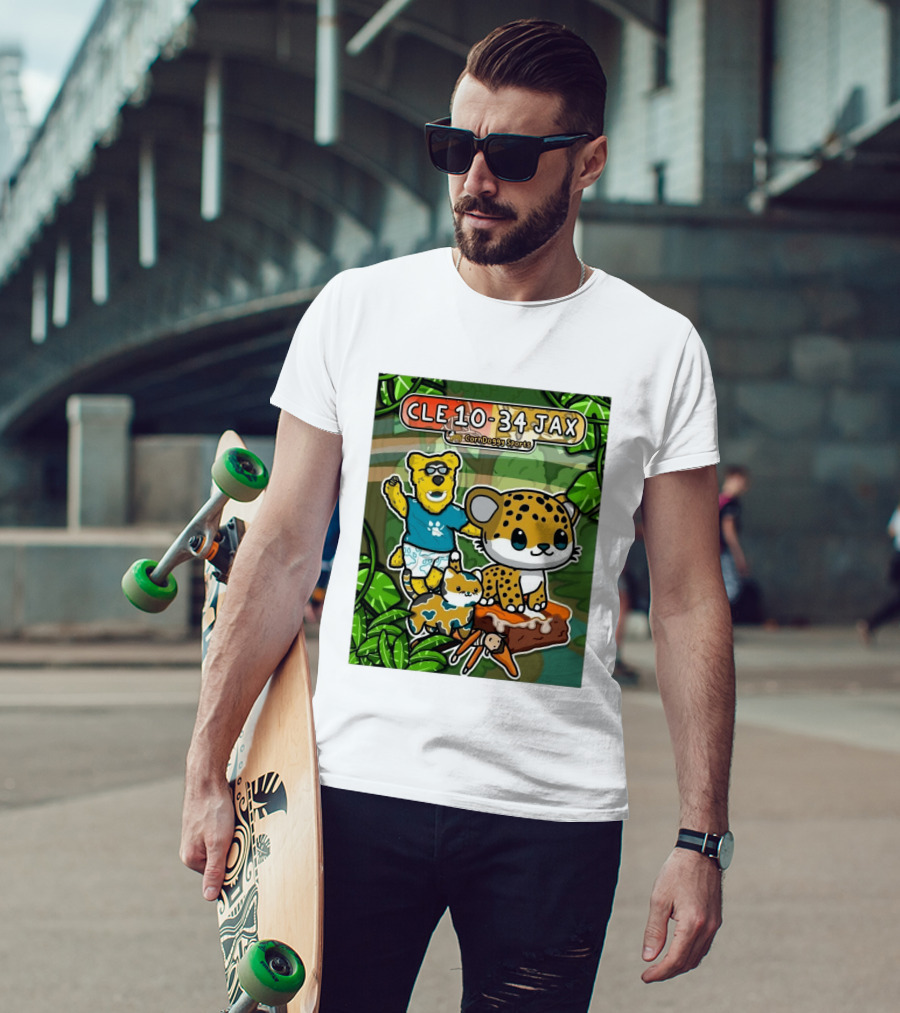 CornDoggy Sports CLE 10 34 JAX Cleveland Browns Vs Jacksonville Jaguars Cartoon Animals T-Shirt