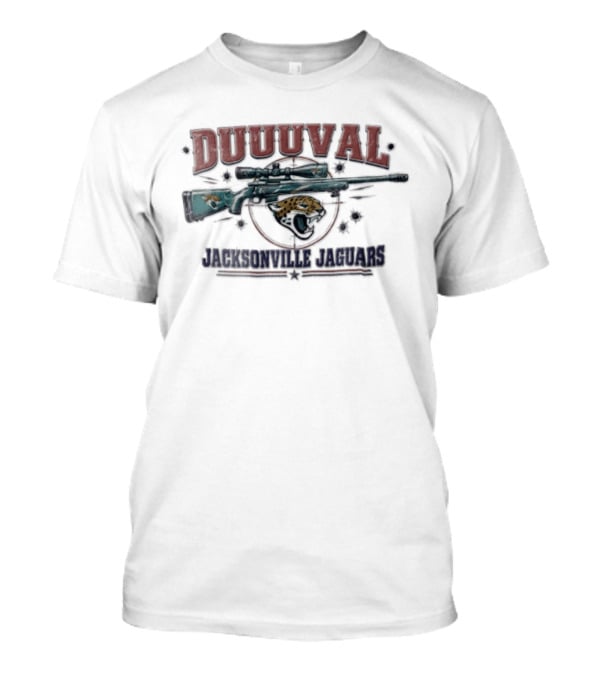 DUUUVAL Jacksonville Jaguars Sniper Rifle Crosshair Bullet Holes T-Shirt