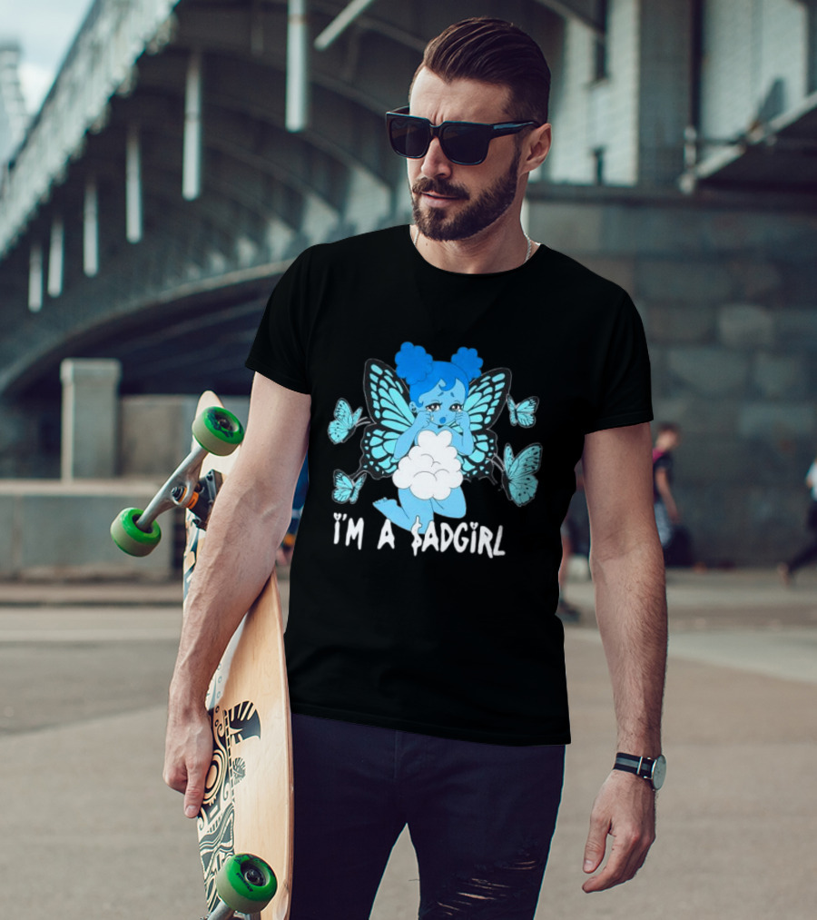 I'm A $ad Girl Blue Butterfly Sad Girlz Store Black T-Shirt