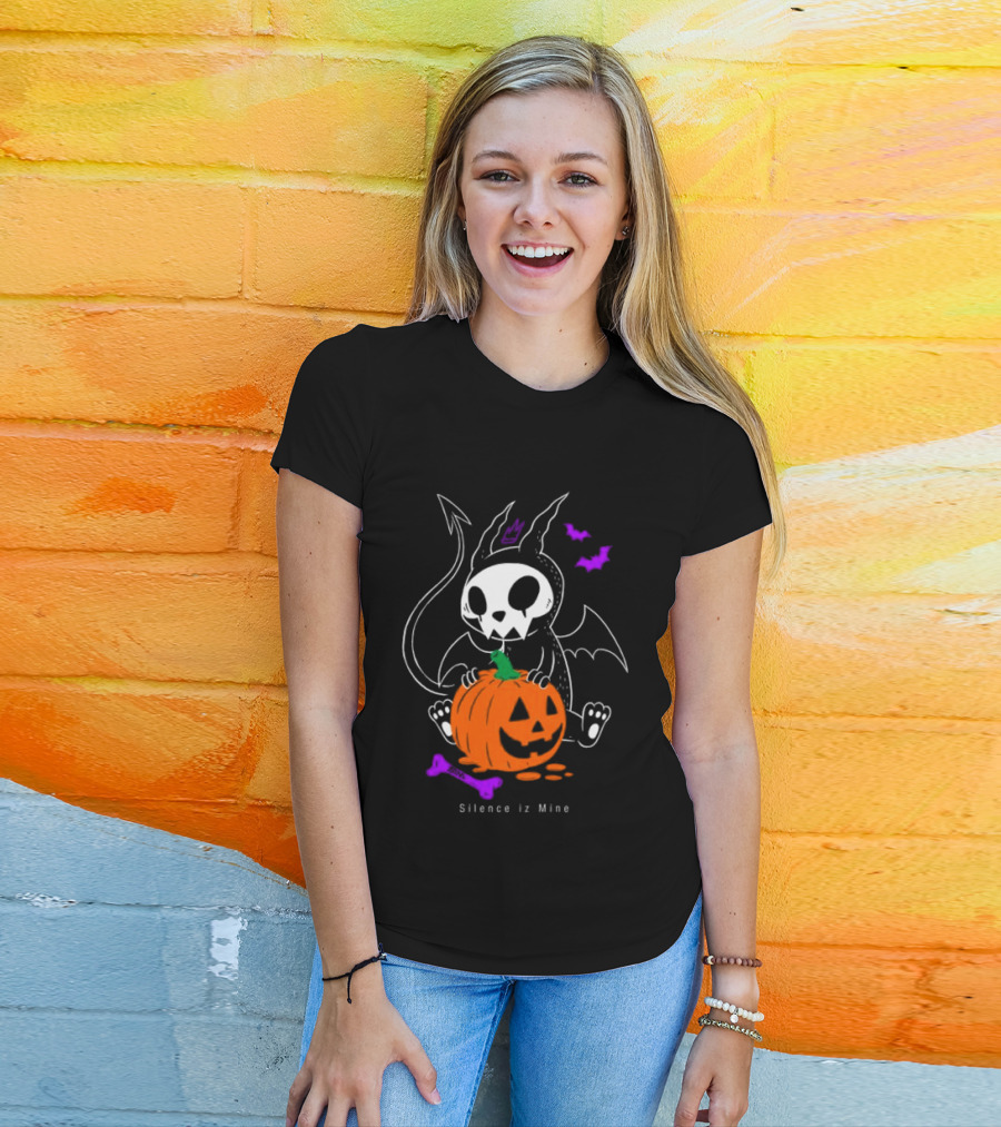 Silence Iz Mine Sim Store Rolling Cradle Black Purple Halloween Characters Pumpkin Bats T-Shirt