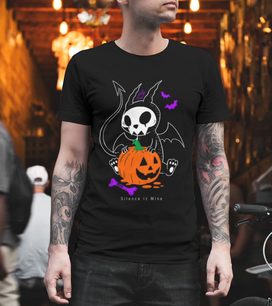 Silence Iz Mine Sim Store Rolling Cradle Black Purple Halloween Characters Pumpkin Bats T-Shirt