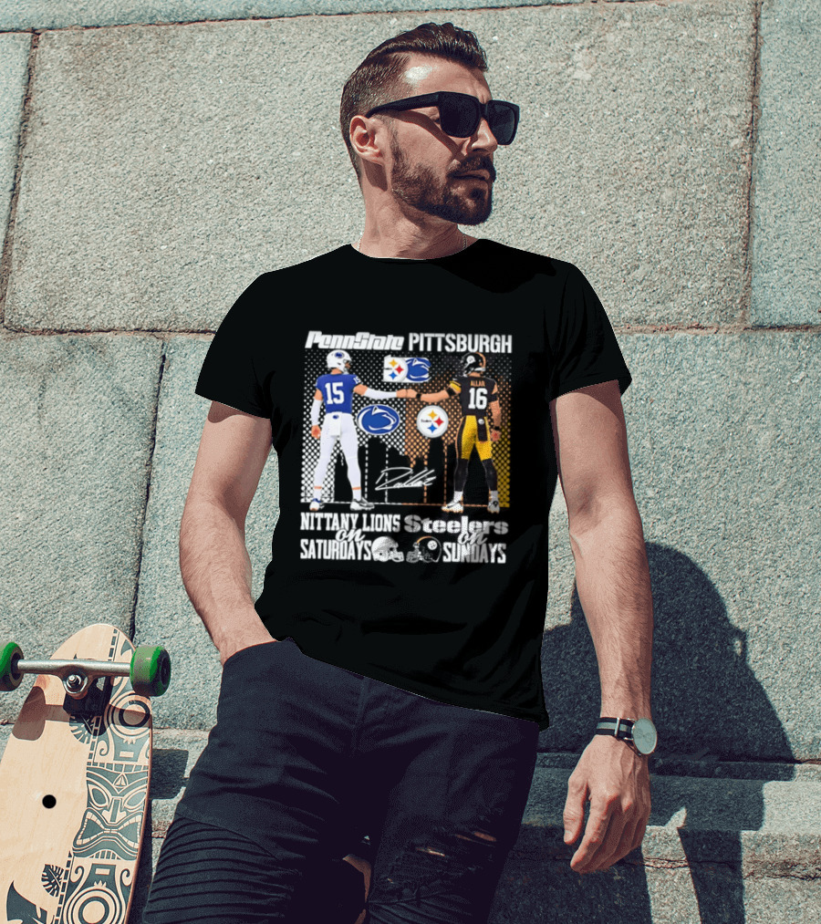 Penn State Nittany Lions Saturdays Pittsburgh Steelers Sundays Skyline Football Rivalry T-Shirt