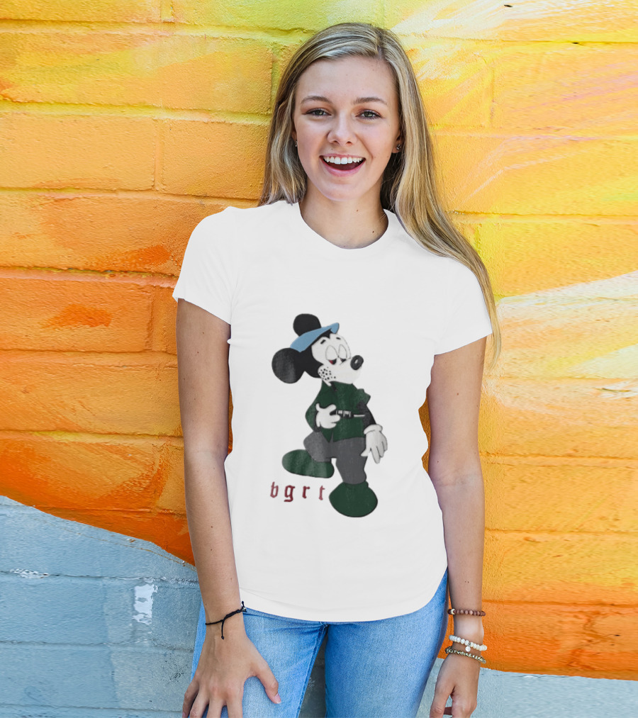BGRT Cartoon Mouse Green Jacket Syringe Cigarette T-Shirt