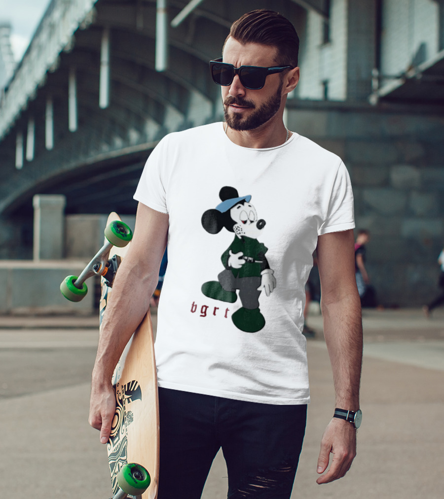 BGRT Cartoon Mouse Green Jacket Syringe Cigarette T-Shirt