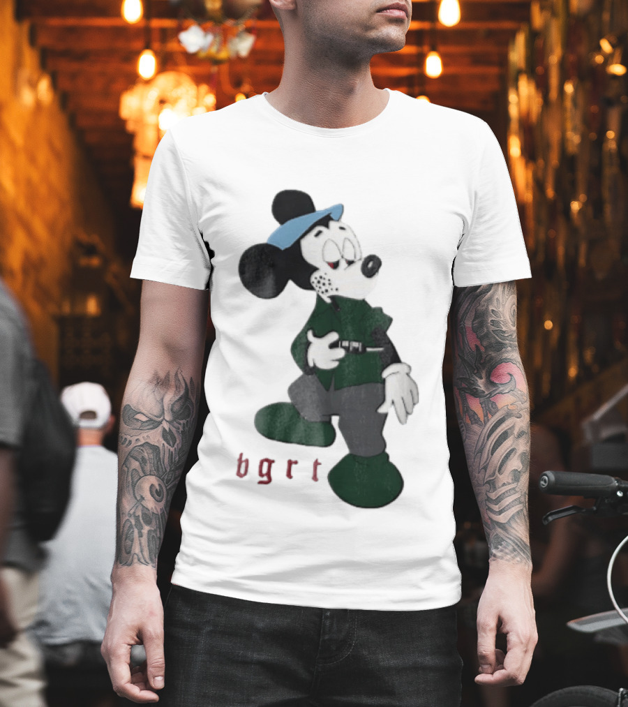BGRT Cartoon Mouse Green Jacket Syringe Cigarette T-Shirt