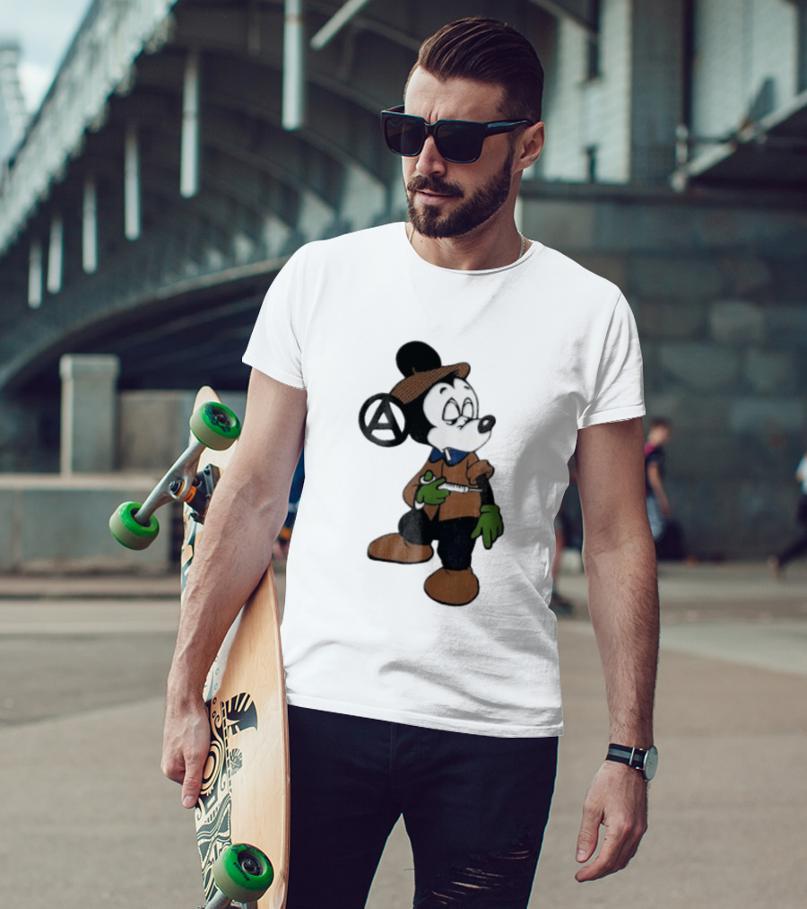 Bootleg Halftone Cartoon Mouse Anarchy Syringe T-Shirt
