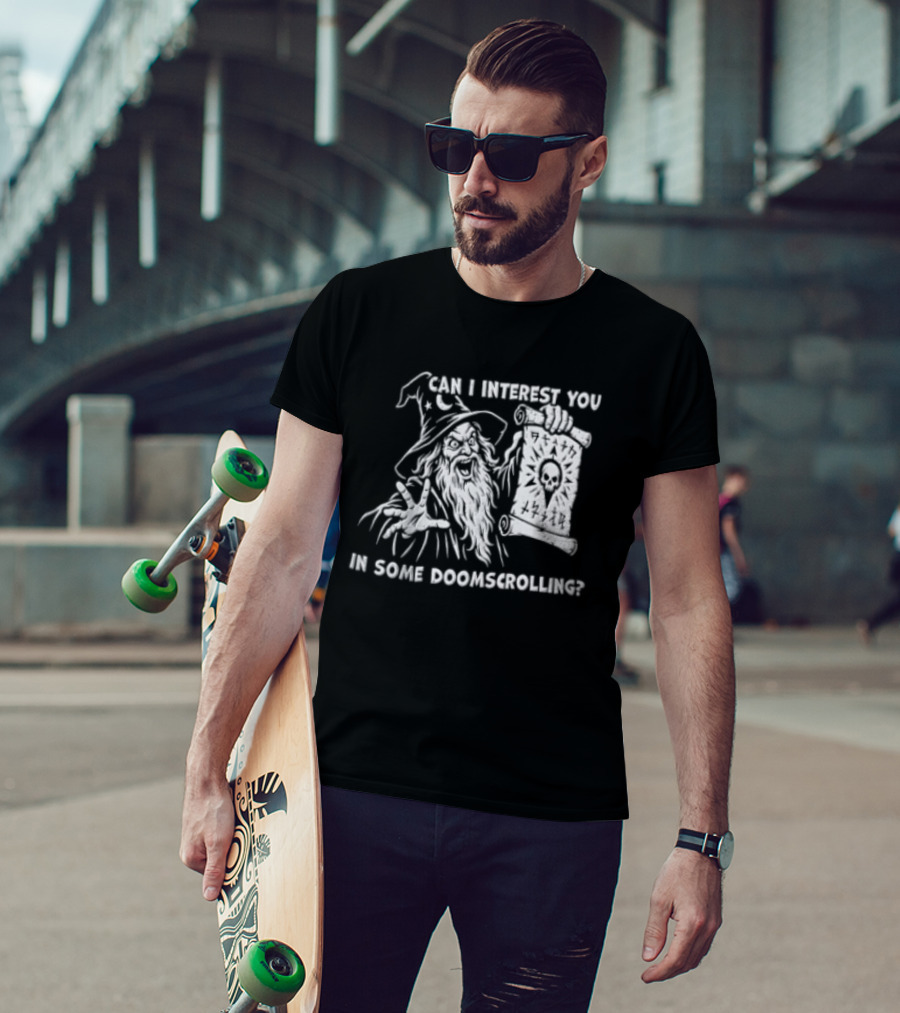 Doomscrolling Wizard Lantern Humor Can I Interest You T-Shirt