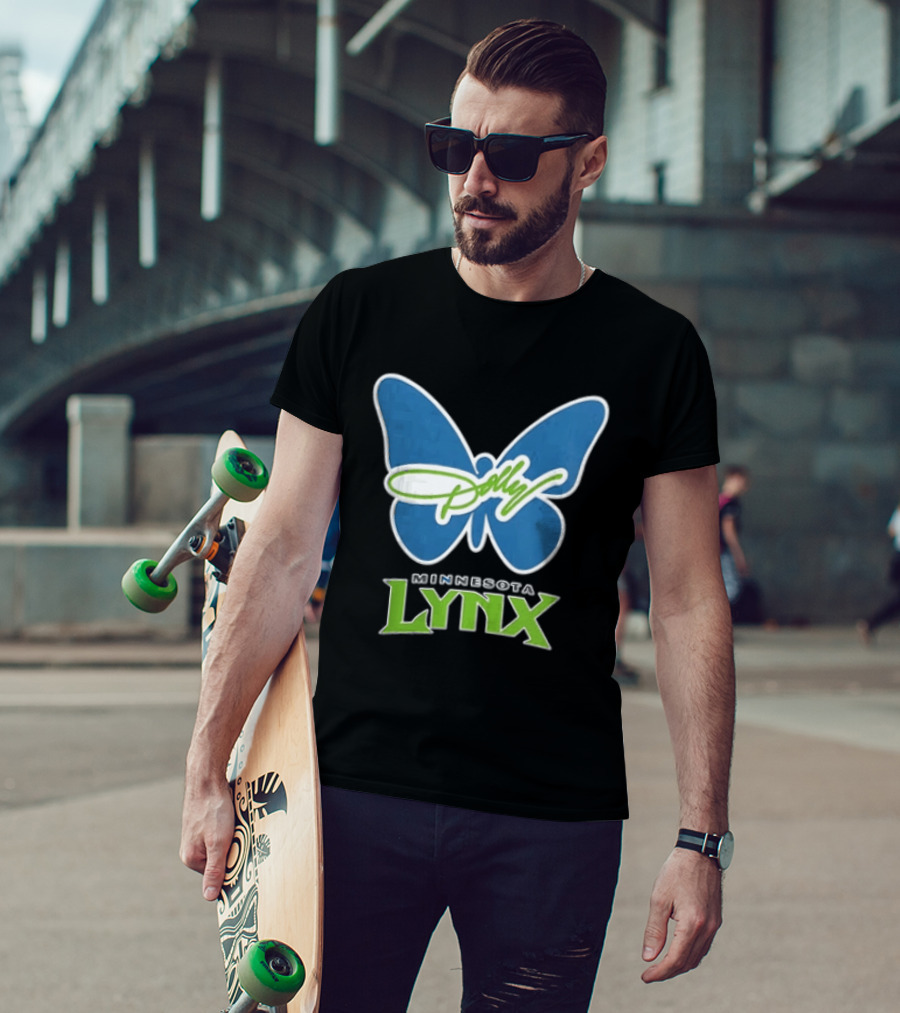 Minnesota Lynx WNBA Blue Butterfly Dolly Green Script T-Shirt