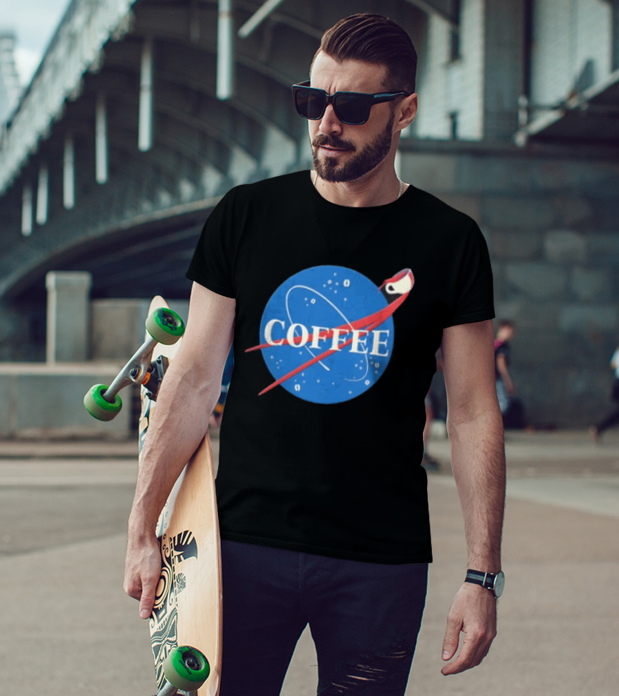 Nasa Coffee Meatball Spilling Cup Orbit Beans Distressed T-Shirt