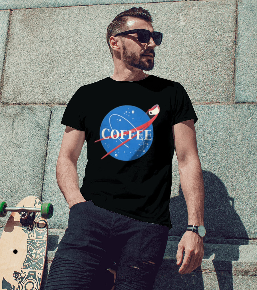 Nasa Coffee Meatball Spilling Cup Orbit Beans Distressed T-Shirt