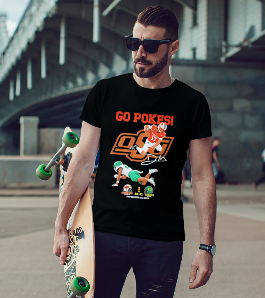 Oklahoma State Cowboys OSU Football Victory Over Oregon Ducks Go Pokes 2022 Game Score 39 31 T-Shirt