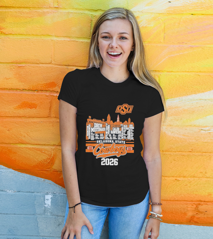 Oklahoma State Cowboys 2026 Player Names Skyline OSU Football T-Shirt