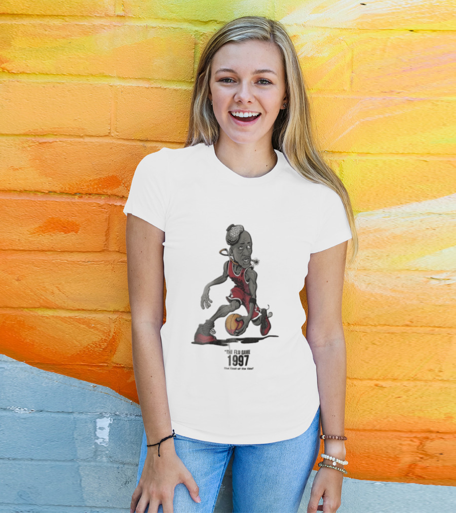 Chicago Bulls The Flu Game 1997 Illest Of Sick Jordan Caricature Dribbling Basketball T-Shirt