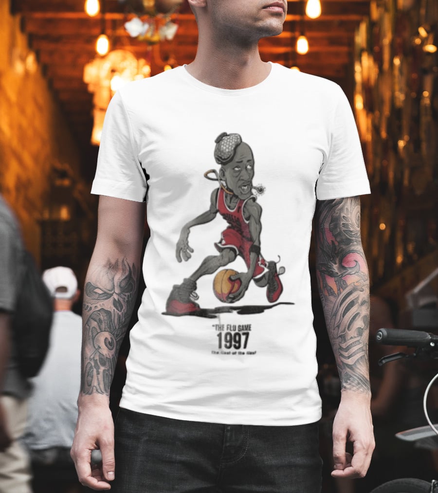 Chicago Bulls The Flu Game 1997 Illest Of Sick Jordan Caricature Dribbling Basketball T-Shirt