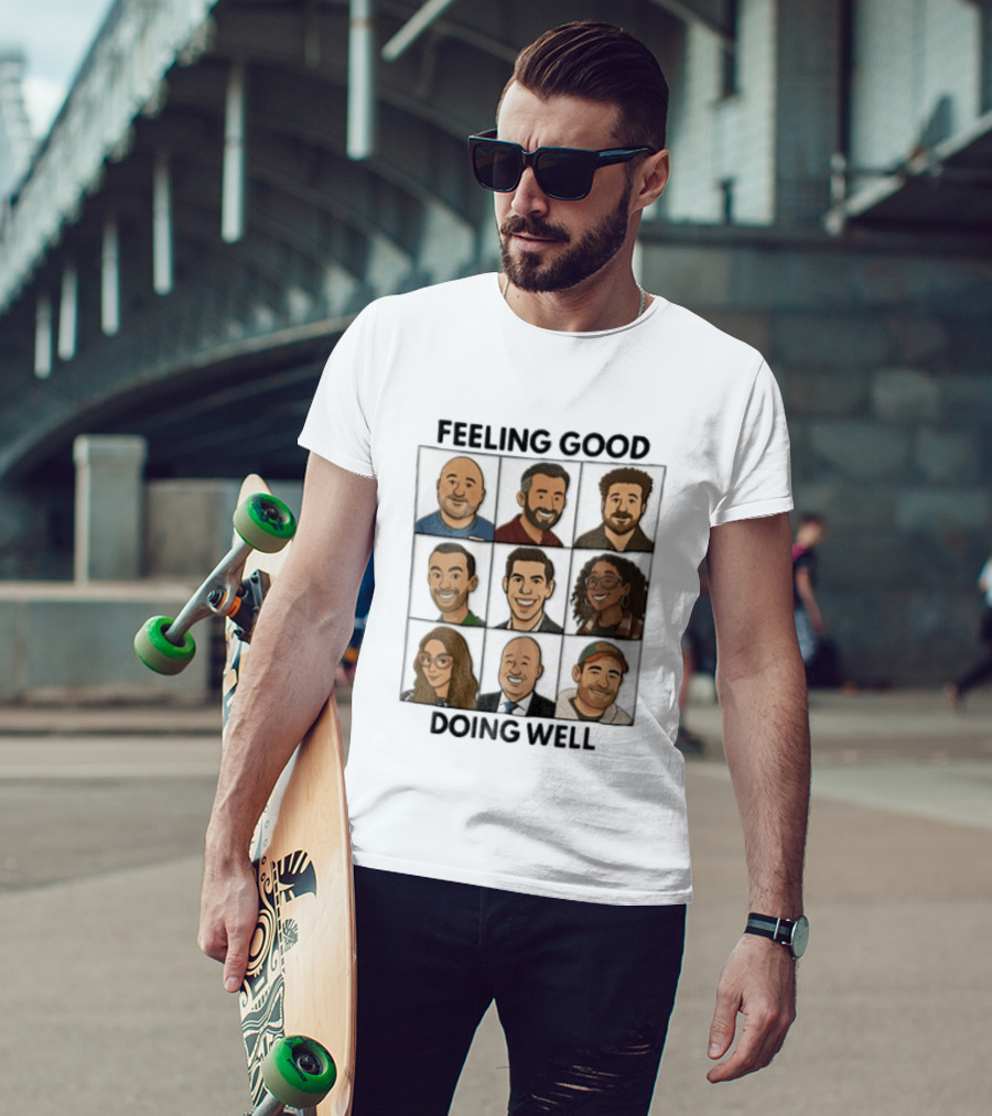 Feeling Good Doing Well Nine Cartoon Caricature Grid T-Shirt