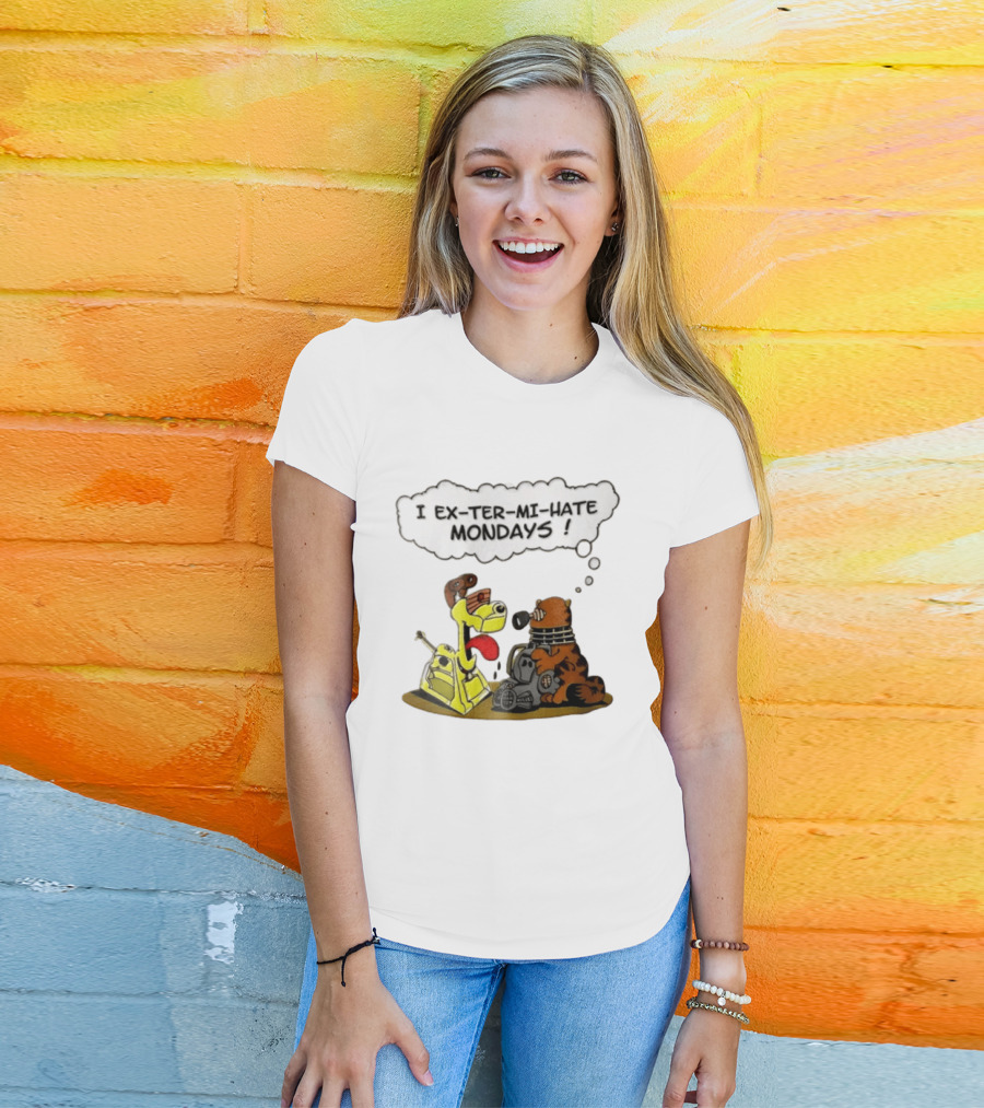 I Ex Ter Mi Hate Mondays Cat Odie Dalek Cyberman Cartoon T-Shirt