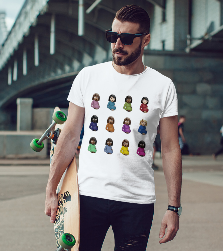 Pregnant Women Emoji Stickers Diverse Colors Collection T-Shirt