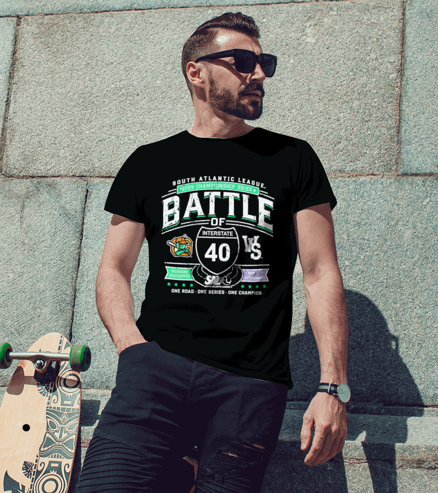 South Atlantic League 2026 Championship Battle Of Interstate 40 Greensboro Grasshoppers Vs Triad City Leaping Llamas One Road One Series One Champion T-Shirt