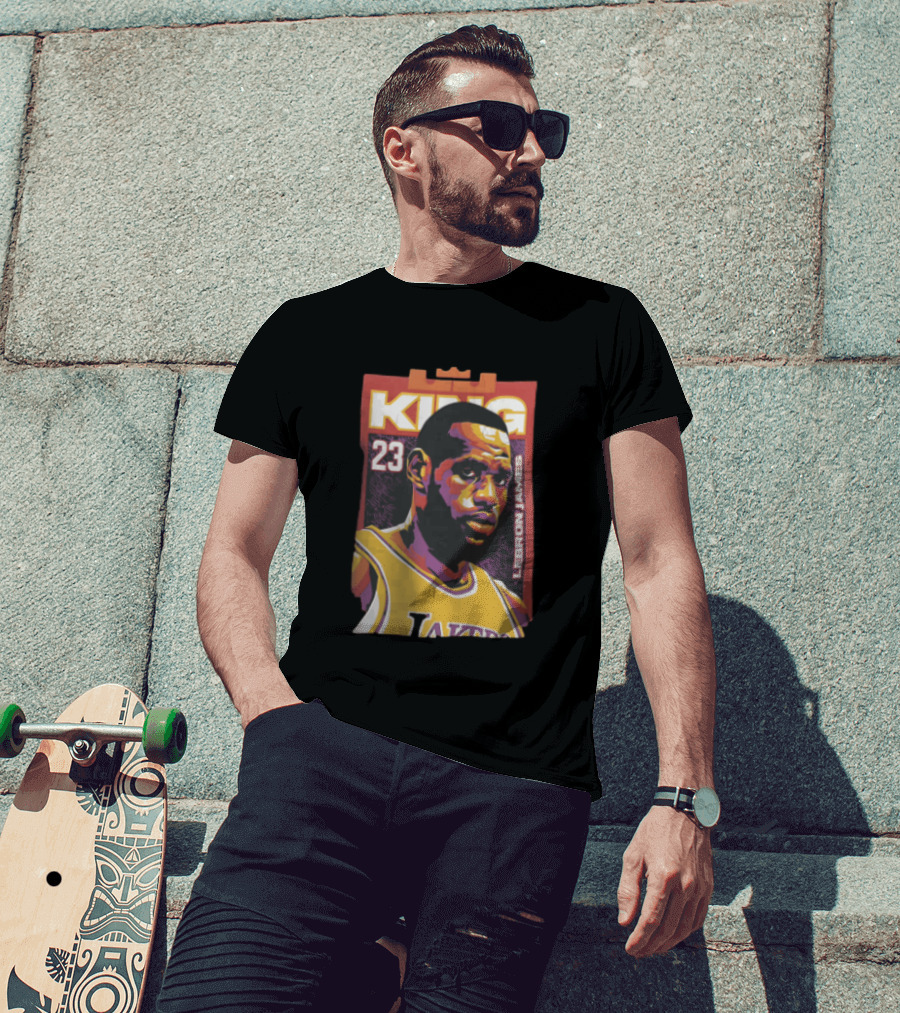 Los Angeles Lakers King 23 LeBron James NBA Pop Vector T-Shirt